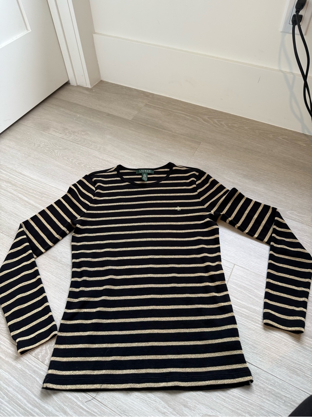 Ralph Lauren Long Sleeve black and gold metallic stripe top